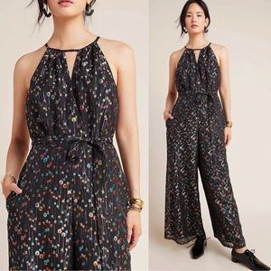 Eva Franco Edita Halter Metallic Clip Dot Wide-leg Jumpsuit
